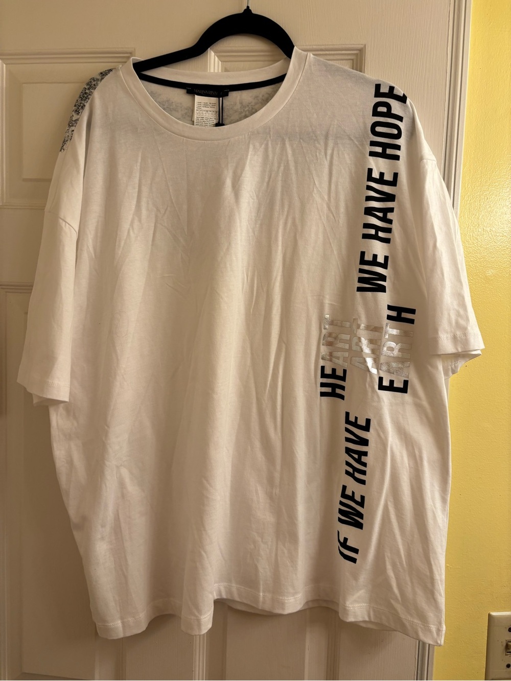 Marina Rinaldi White Short-Sleeve Tee with Black Vertical Text NWT